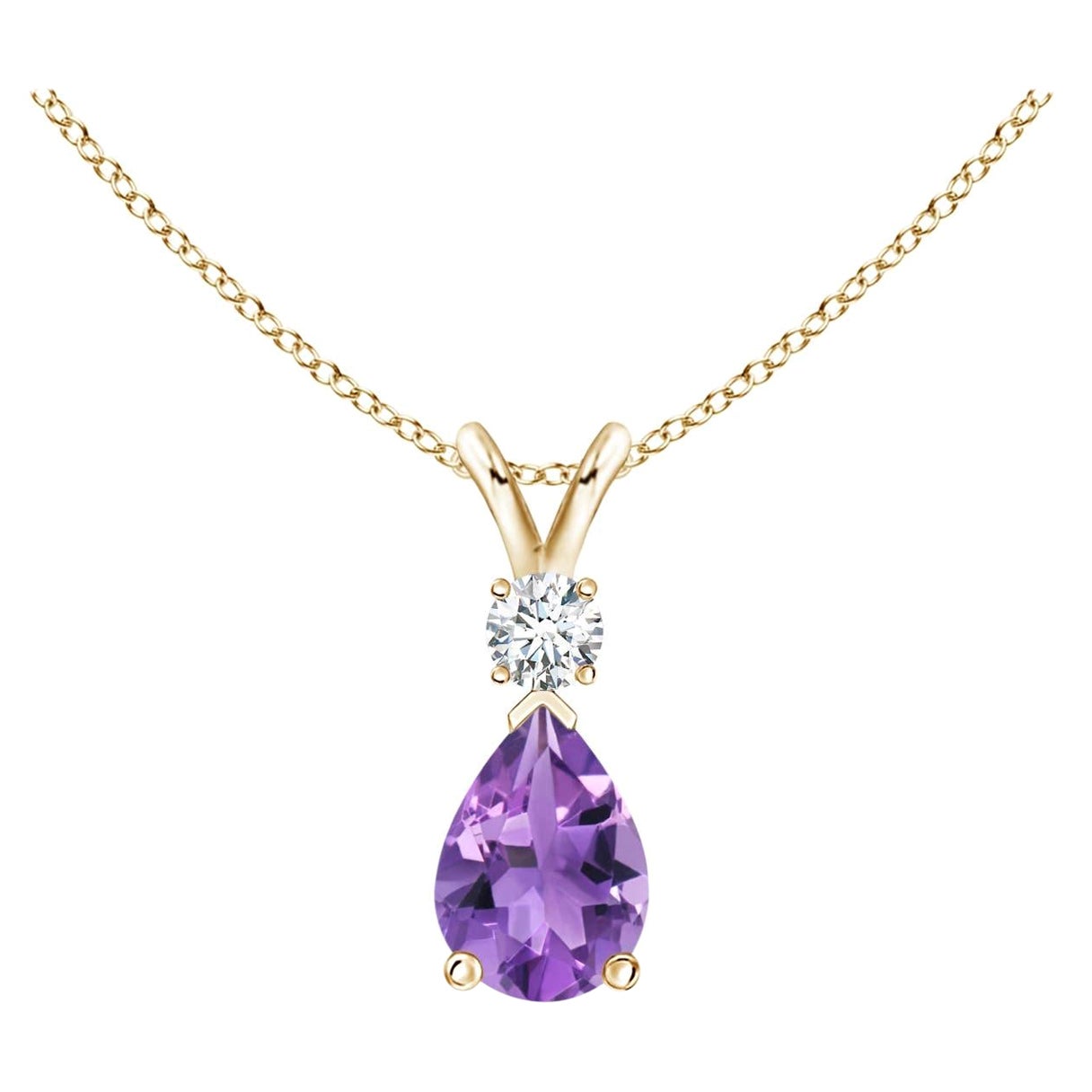 Natural 0.60ct Amethyst Teardrop Pendant with Diamond in 14K Yellow Gold For Sale