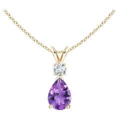 Natürlicher 0,60 Karat Amethyst-Tropfen-Anhänger mit Diamant in 14 Karat Gelbgold