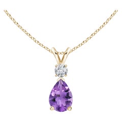 Natural 0.60ct Amethyst Teardrop Pendant with Diamond in 14K Yellow Gold