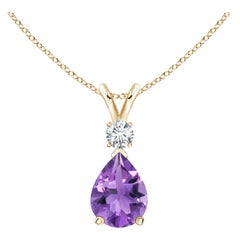 Natural 1 ct Amethyst Teardrop Pendant with Diamond in 14K Yellow Gold