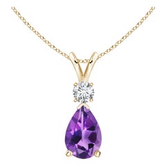 Pendentif goutte d'eau en or jaune 14 carats avec améthyste naturelle de 1,6 carat et diamants