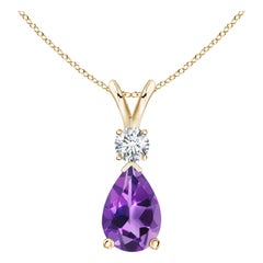 Colgante de lágrima de amatista natural de 2,6 ct con diamante en oro amarillo de 14 quilates
