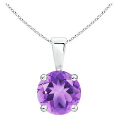 Pendentif classique en platine avec solitaire en améthyste ronde naturelle de 1,15ct