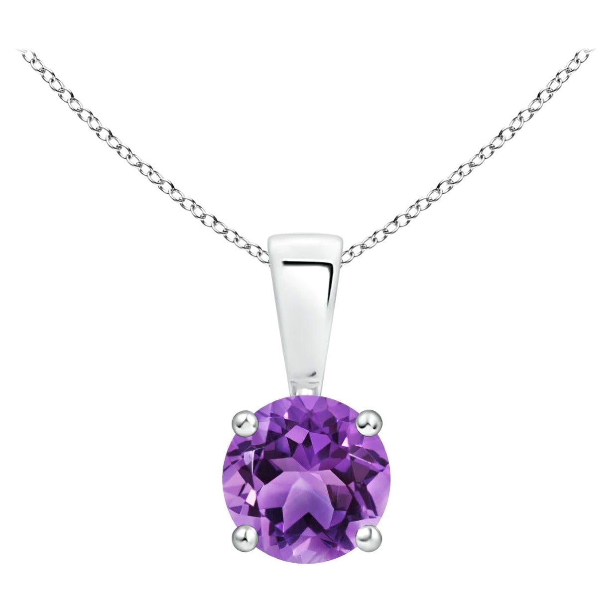 Natural Classic Round 0.45ct Amethyst Solitaire Pendant in Platinum For Sale