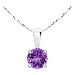 Pendentif solitaire en améthyste ronde classique naturelle de 0,45 ct en platine