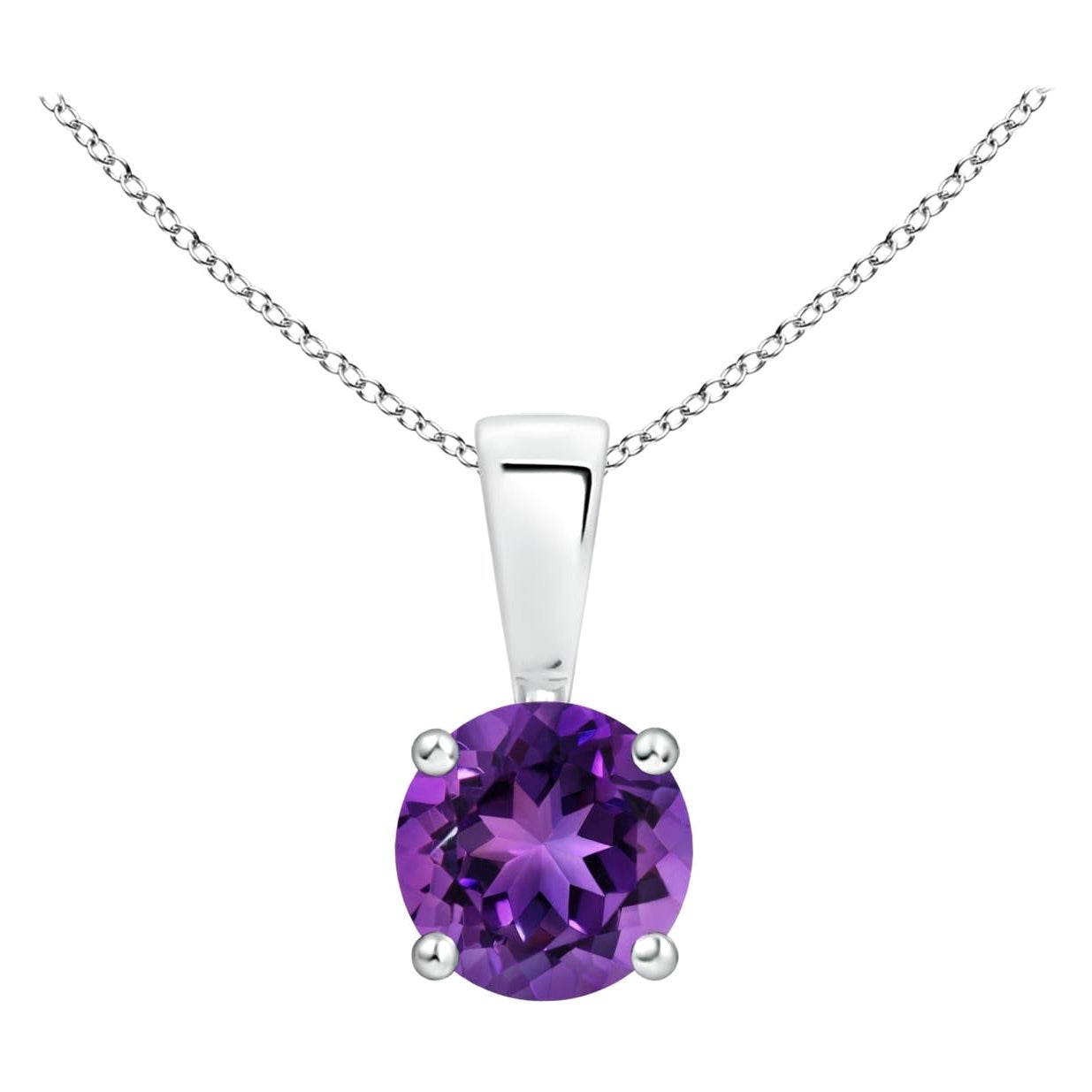 Natural Classic Round 0.45ct Amethyst Solitaire Pendant in Platinum For Sale
