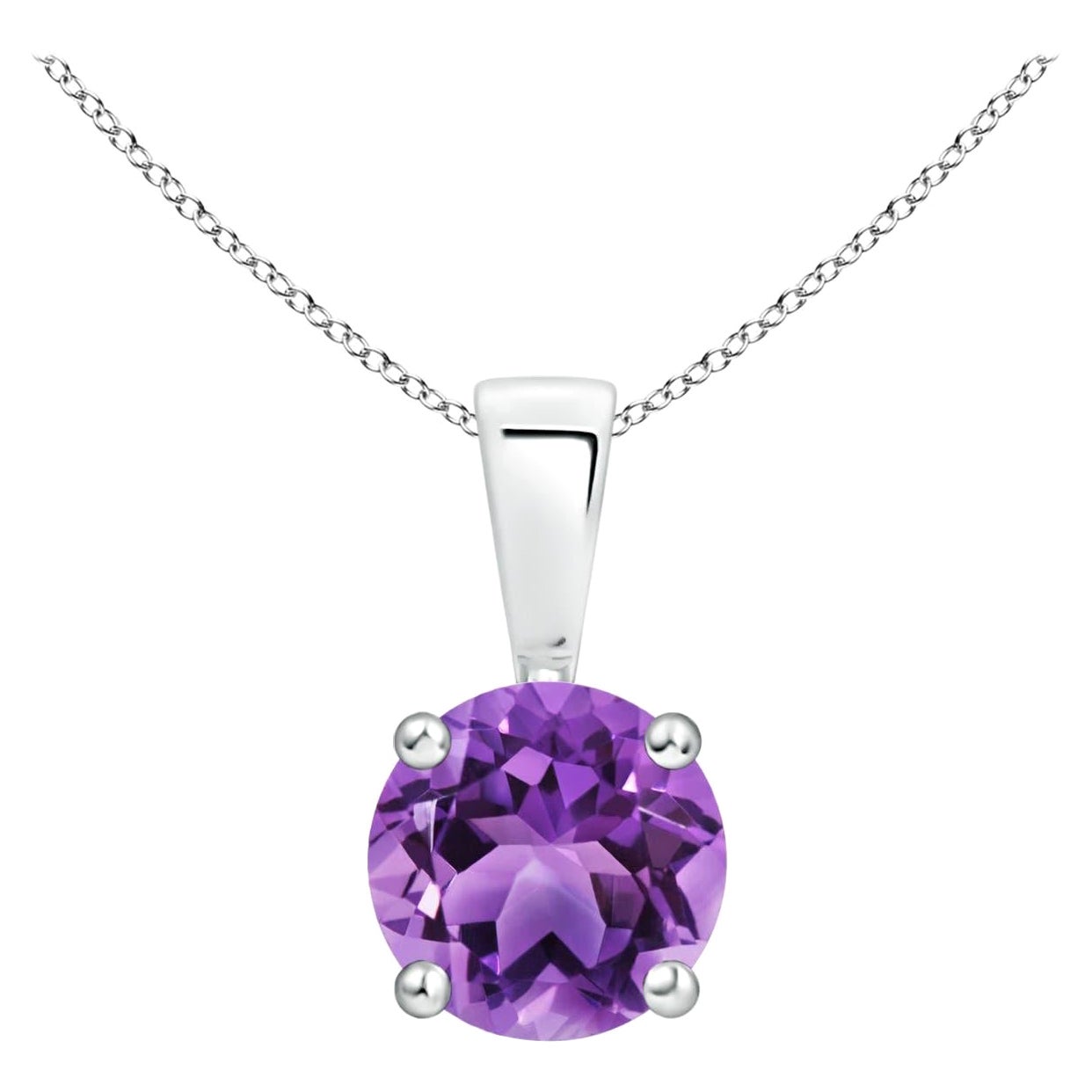 Natural Classic Round 0.80ct Amethyst Solitaire Pendant in Platinum For Sale