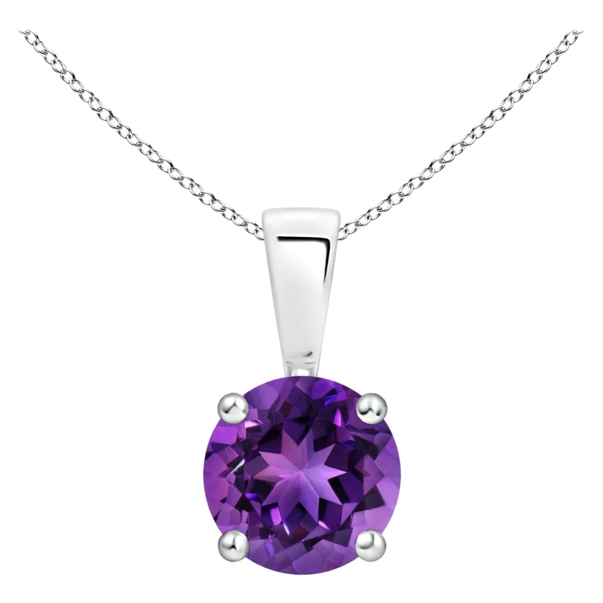 Natural Classic Round 0.80ct Amethyst Solitaire Pendant in Platinum For Sale