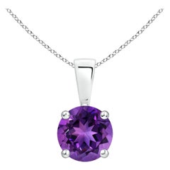 Pendentif solitaire en améthyste ronde classique naturelle de 0,80ct en platine