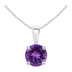 Pendentif solitaire en améthyste ronde classique naturelle de 0,80ct en platine