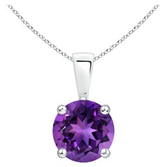 Pendentif classique en platine avec solitaire en améthyste ronde naturelle de 1,15ct