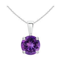 Pendentif classique en platine avec solitaire en améthyste ronde naturelle de 1,15ct