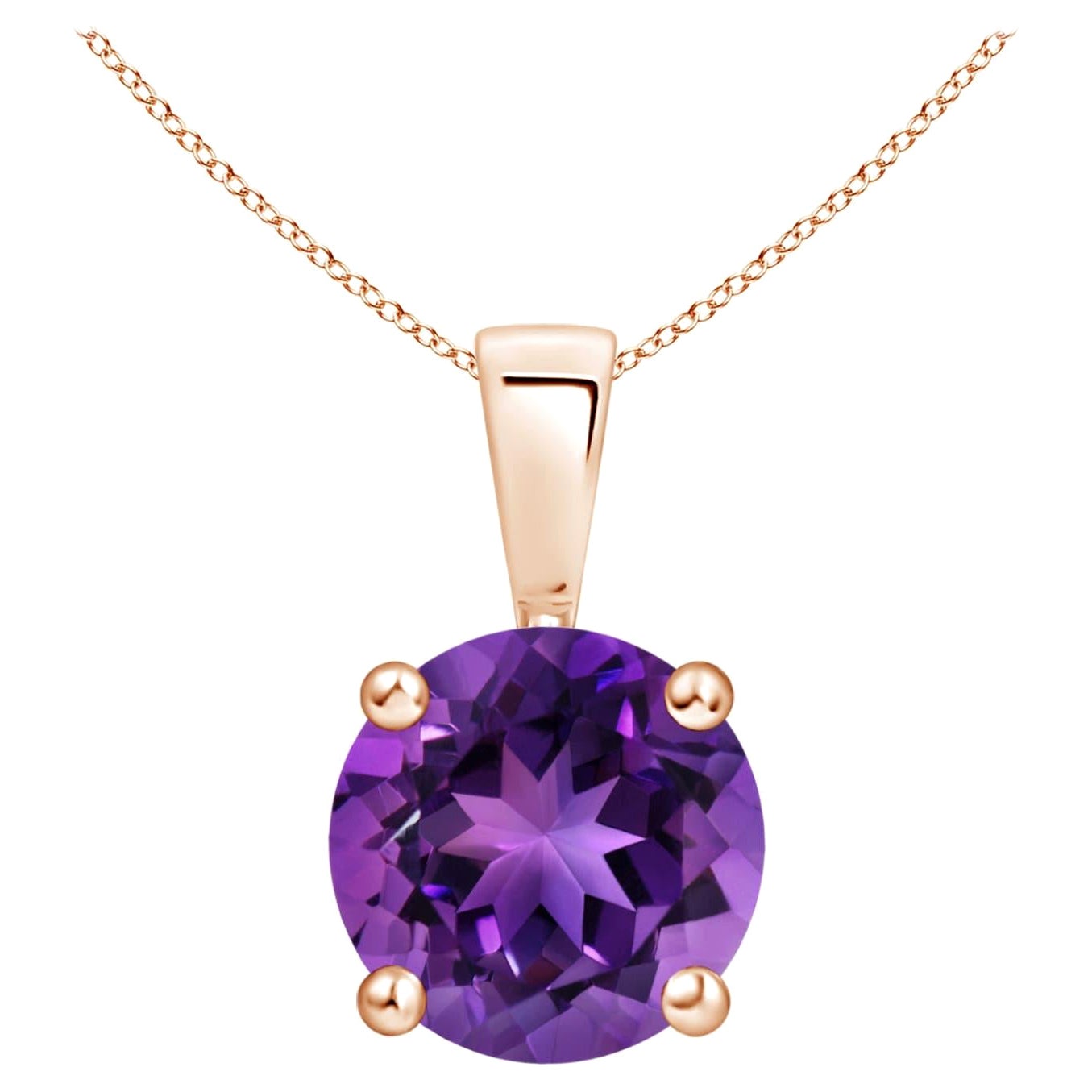 Natural Classic Round 1.7ctAmethyst Solitaire Pendant in 14K Rose Gold For Sale