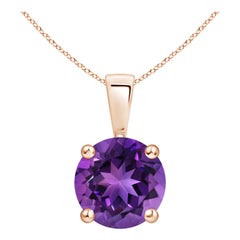 Colgante solitario de amatista redonda clásica natural de 1,7 ct en oro rosa de 14 quilates