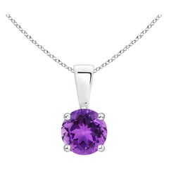 Pendentif solitaire en améthyste ronde classique naturelle de 0,45 ct en platine