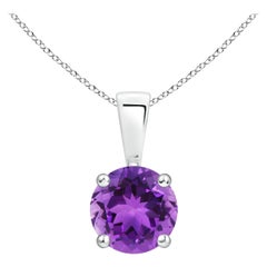 Pendentif solitaire en améthyste ronde classique naturelle de 0,80ct en platine