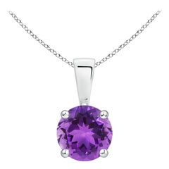 Colgante solitario de amatista clásica natural redonda de 0,80 ct en platino
