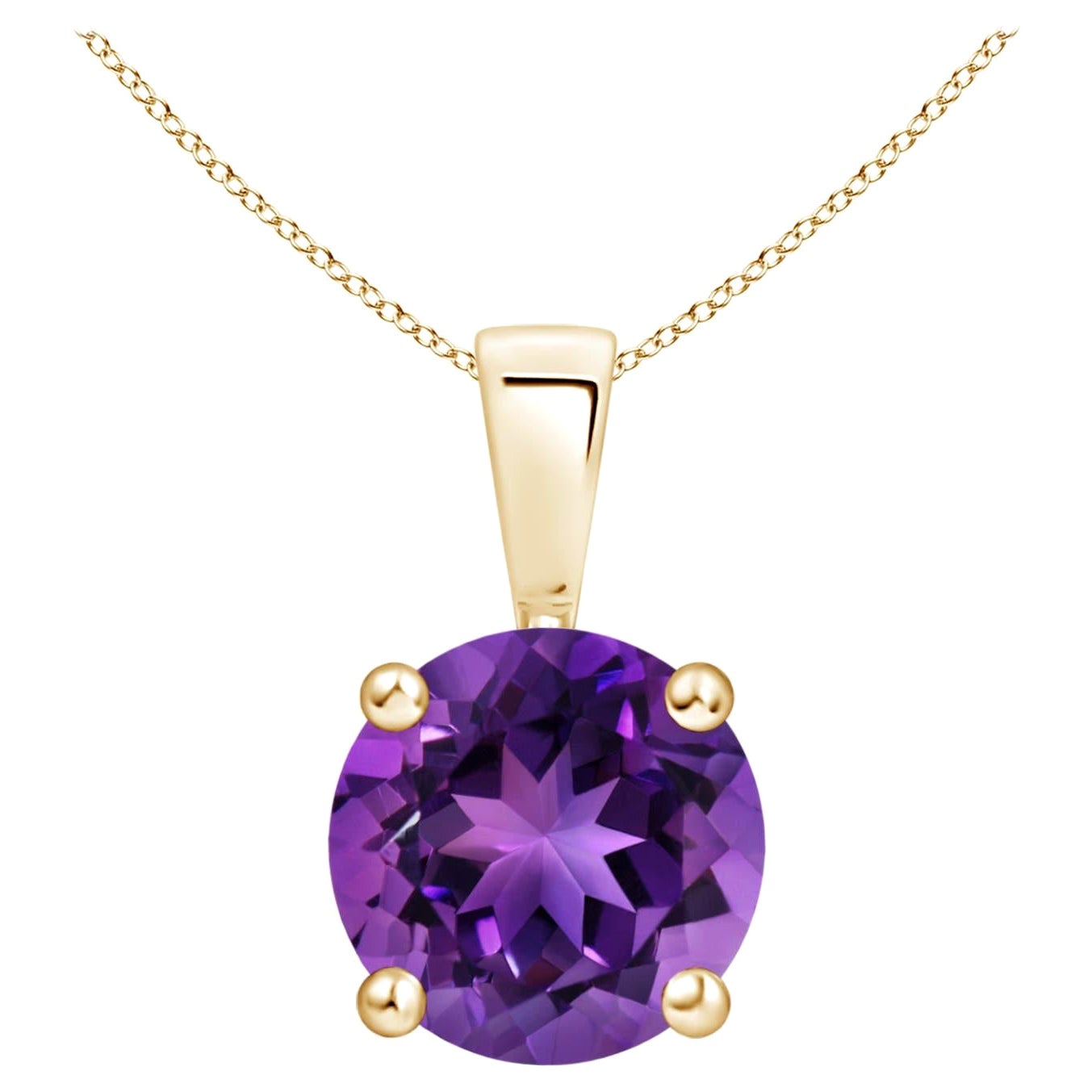 Natural Classic Round 1.7ctAmethyst Solitaire Pendant in 14K Yellow Gold For Sale