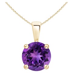 Natural Classic Round 1.7ctAmethyst Solitaire Pendant in 14K Yellow Gold
