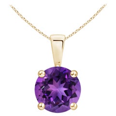 Natural Classic Round 1.7ctAmethyst Solitaire Pendant in 14K Yellow Gold