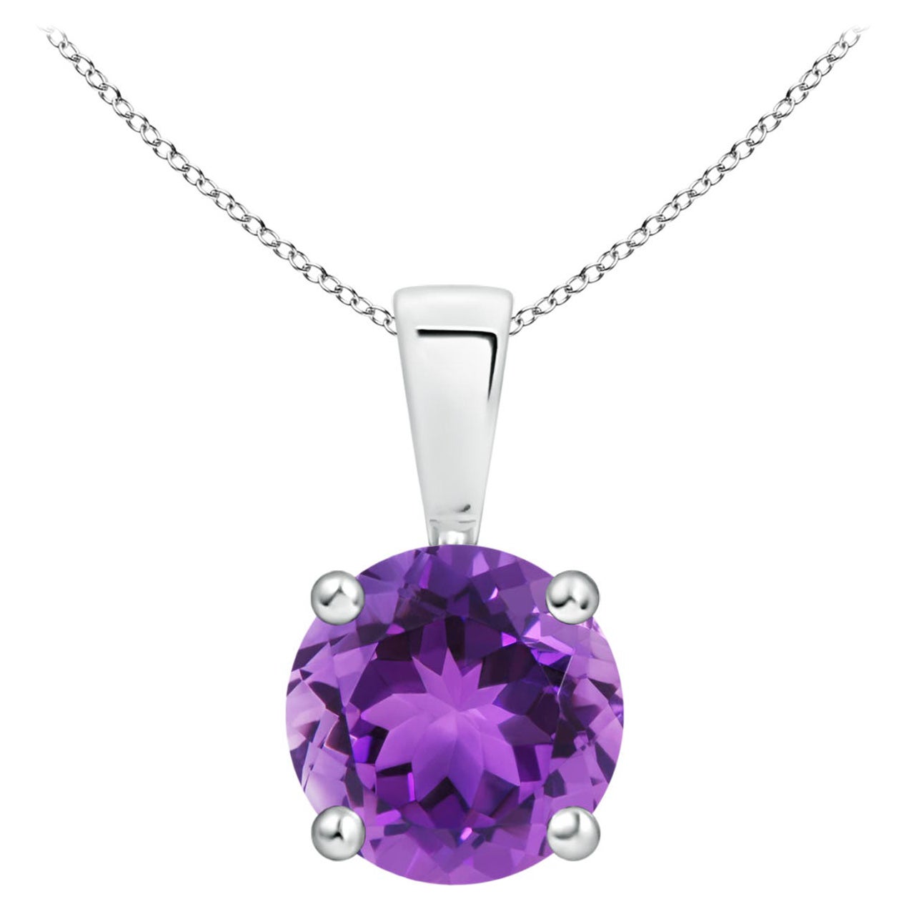 Pendentif classique en platine avec solitaire en améthyste ronde naturelle de 1,15ct