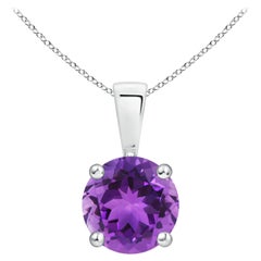 Pendentif classique en platine avec solitaire en améthyste ronde naturelle de 1,15ct