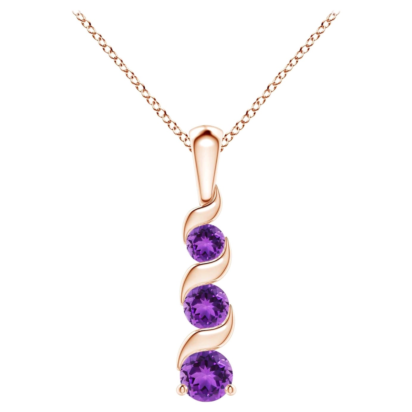 Natural Round 0.25ct Amethyst Three Stone Journey Pendant in 14K Rose Gold