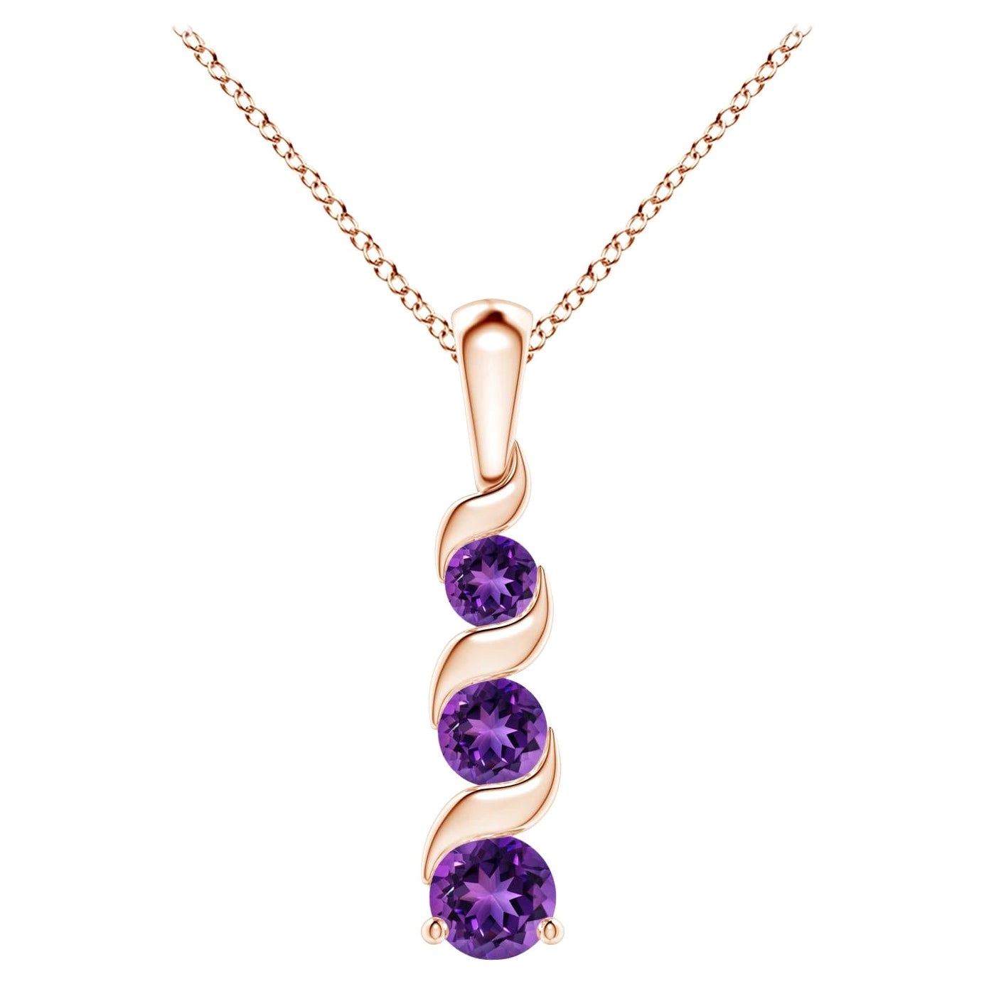 Natural Round 0.25ct Amethyst Three Stone Journey Pendant in 14K Rose Gold