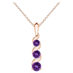 Natural Round 0.25ct Amethyst Three Stone Journey Pendant in 14K Rose Gold