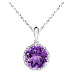 Pendentif solitaire en améthyste de 1,15ct encadré de corde naturelle en platine