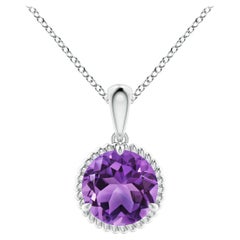 Colgante solitario de amatista de 1.15 ct en platino, enmarcado en cuerda natural