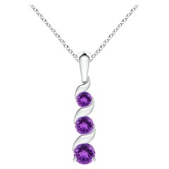 Natural Round 0.25ct Amethyst Three Stone Journey Pendant in 14K White Gold
