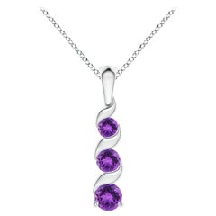 Natural Round 0.25ct Amethyst Three Stone Journey Pendant in 14K White Gold