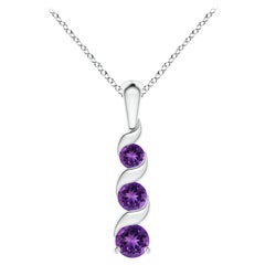 Natural Round 0.25ct Amethyst Three Stone Journey Pendant in 14K White Gold