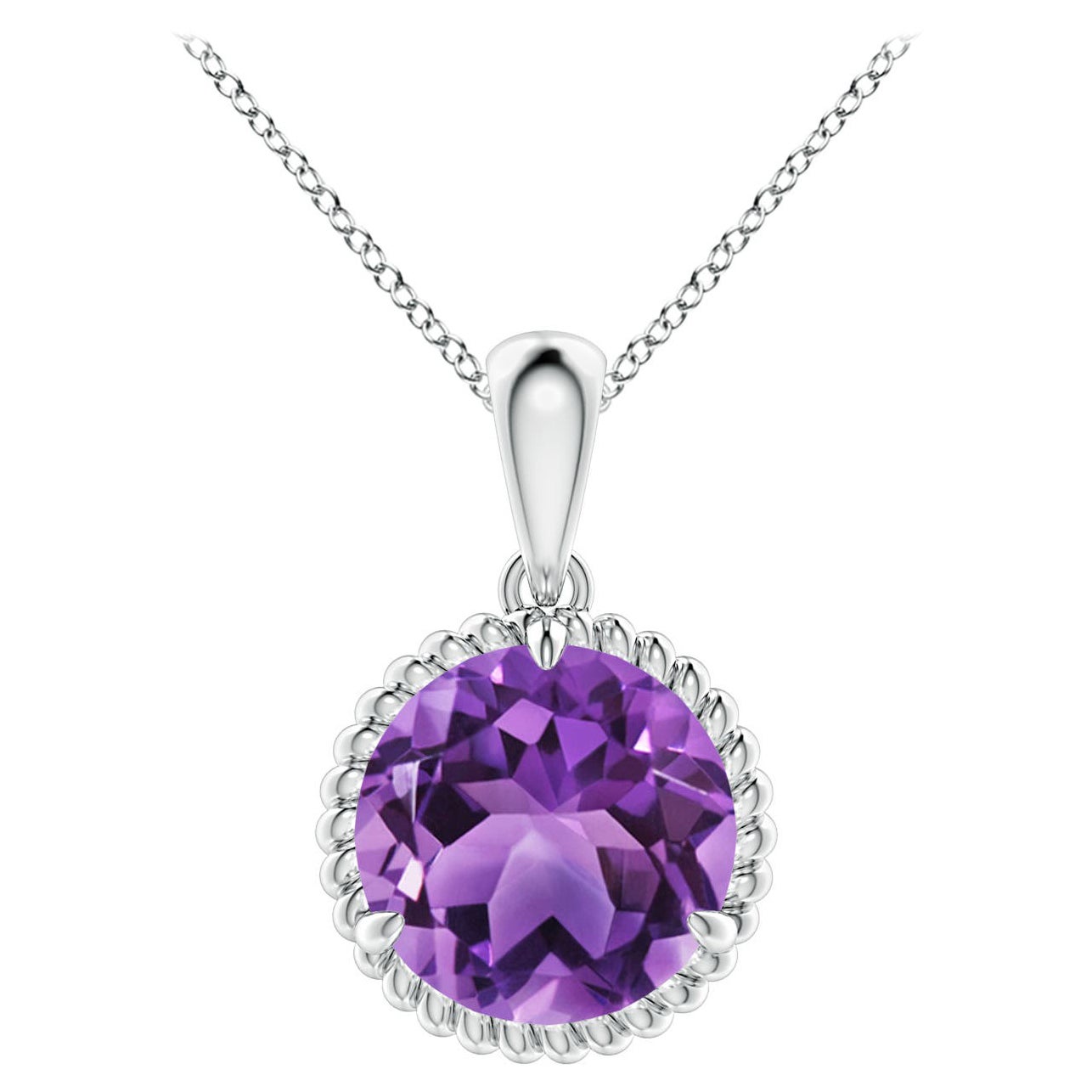 Natural Rope-Framed 2.45ct Amethyst Solitaire Pendant in Platinum