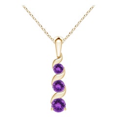 Natural Round 0.25ct Amethyst Three Stone Journey Pendant in 14K Yellow Gold