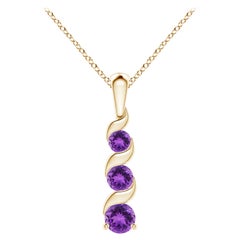 Natural Round 0.25ct Amethyst Three Stone Journey Pendant in 14K Yellow Gold