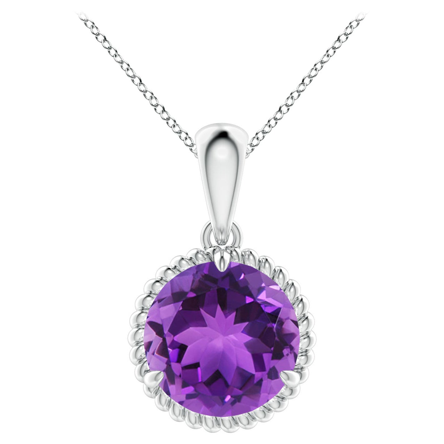 Natural Rope-Framed 3.2ct Amethyst Solitaire Pendant in Platinum
