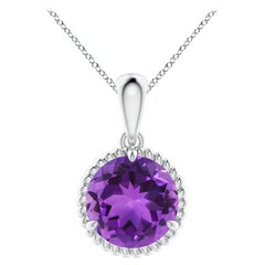 Natural Rope-Framed 3.2ct Amethyst Solitaire Pendant in Platinum