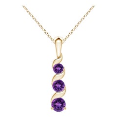 Natural Round 0.25ct Amethyst Three Stone Journey Pendant in 14K Yellow Gold