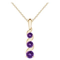 Natural Round 0.25ct Amethyst Three Stone Journey Pendant in 14K Yellow Gold