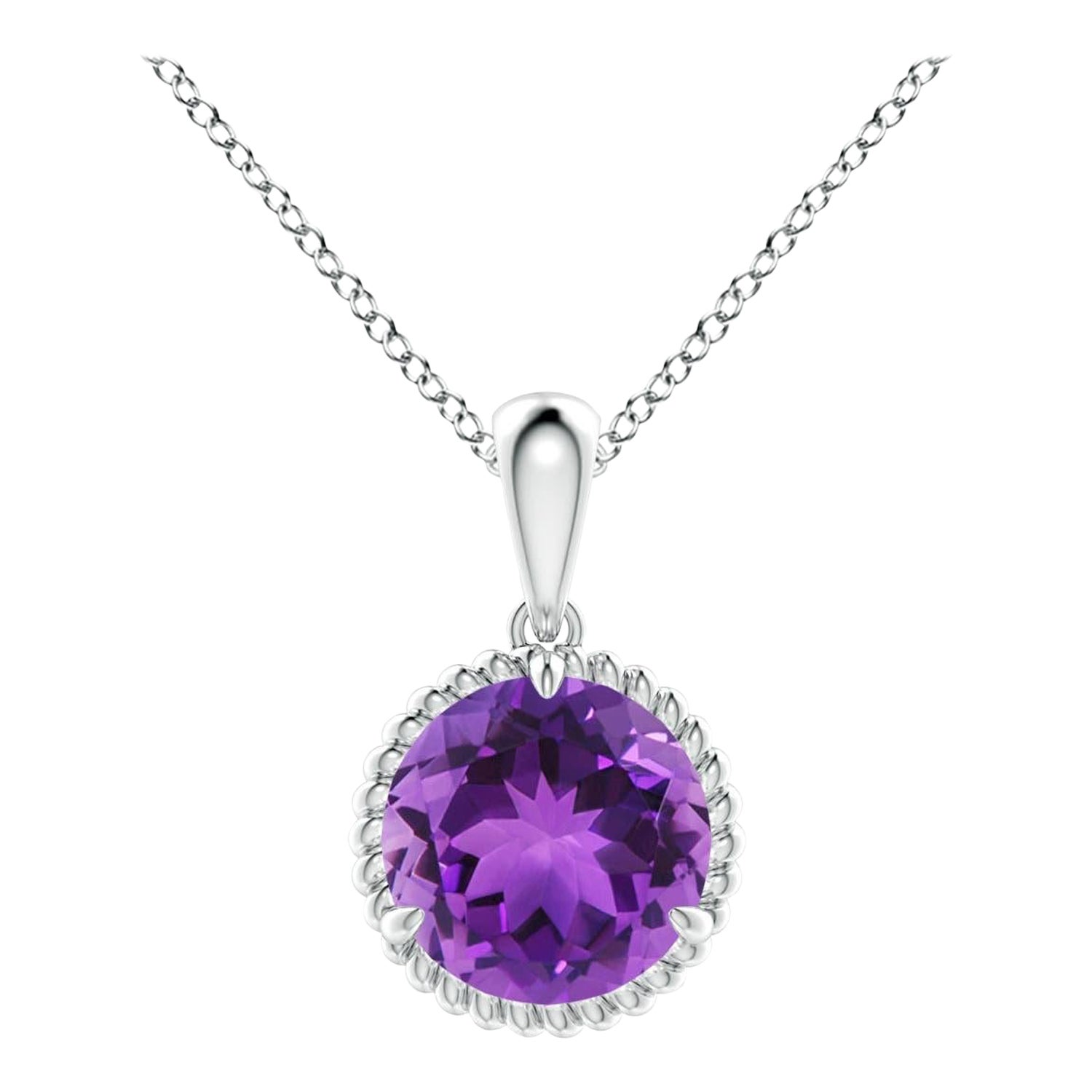 Natural Rope-Framed 1.15ct Amethyst Solitaire Pendant in Platinum For Sale