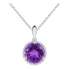 Pendentif solitaire en améthyste de 1,15ct encadré de corde naturelle en platine