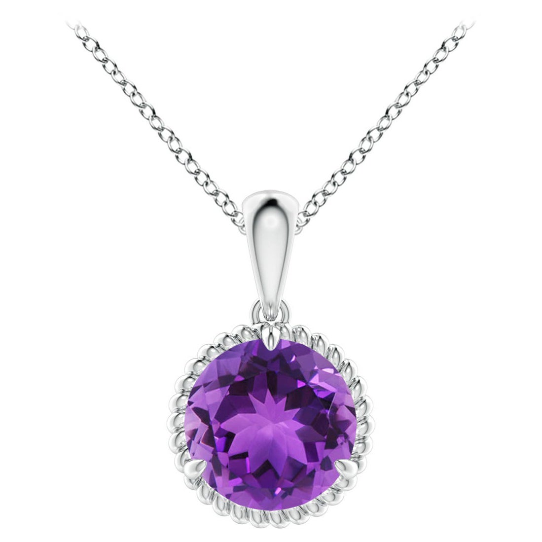 Natural Rope-Framed 1.15ct Amethyst Solitaire Pendant in Platinum