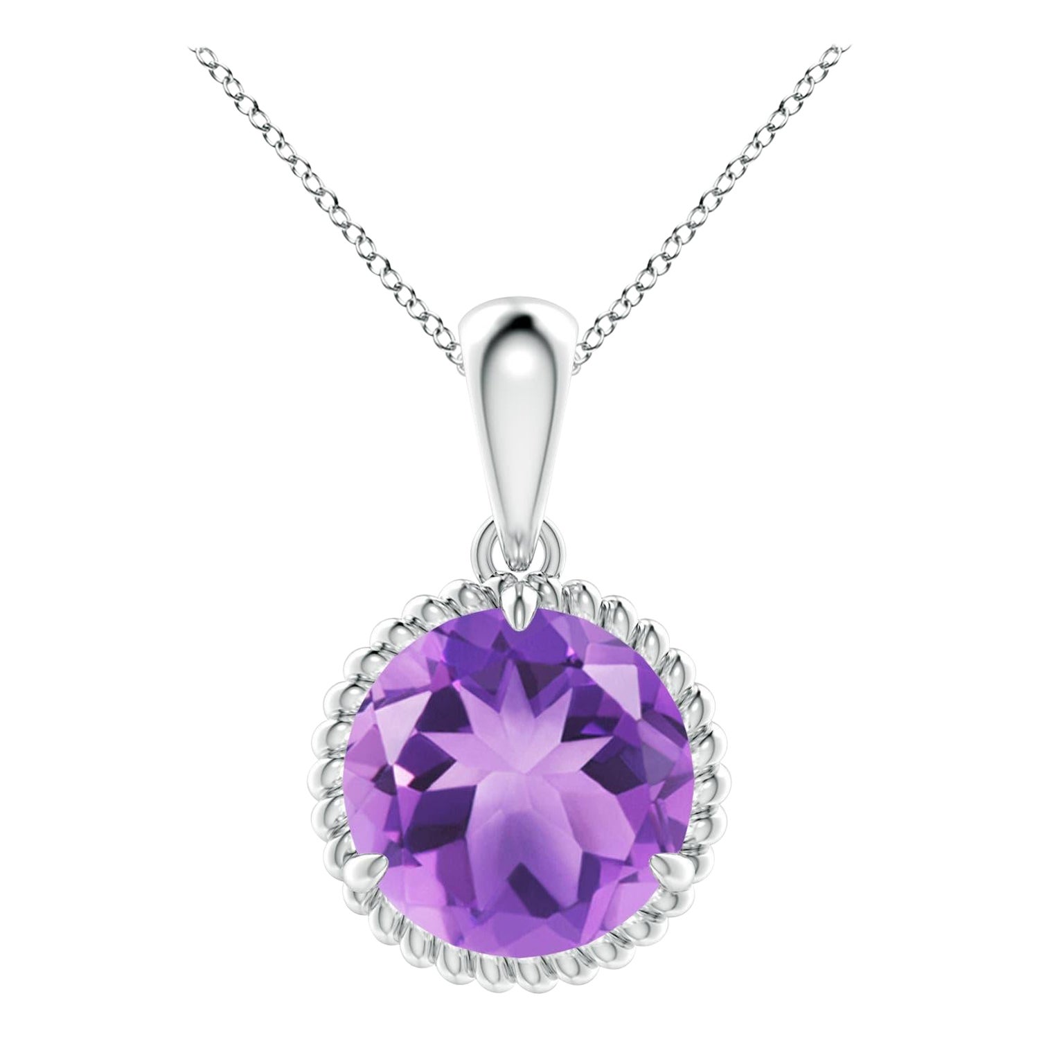Natural Rope-Framed 3.2ct Amethyst Solitaire Pendant in Platinum For Sale