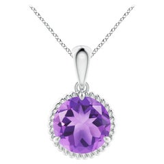 Natural Rope-Framed 3.2ct Amethyst Solitaire Pendant in Platinum
