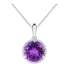 Natural Rope-Framed 1.7ct Amethyst Solitaire Pendant in Platinum