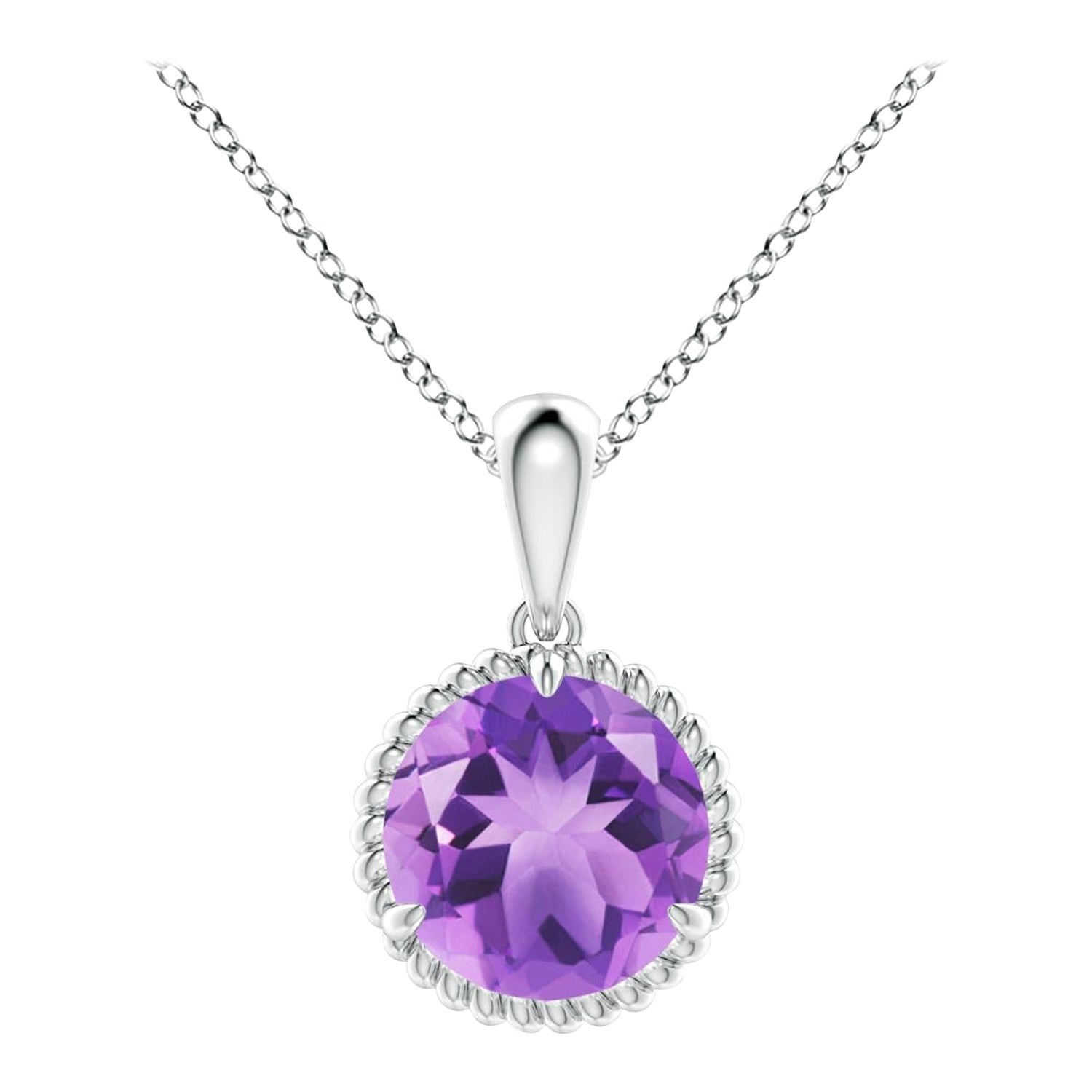 Natural Rope-Framed 1.15ct Amethyst Solitaire Pendant in Platinum For Sale