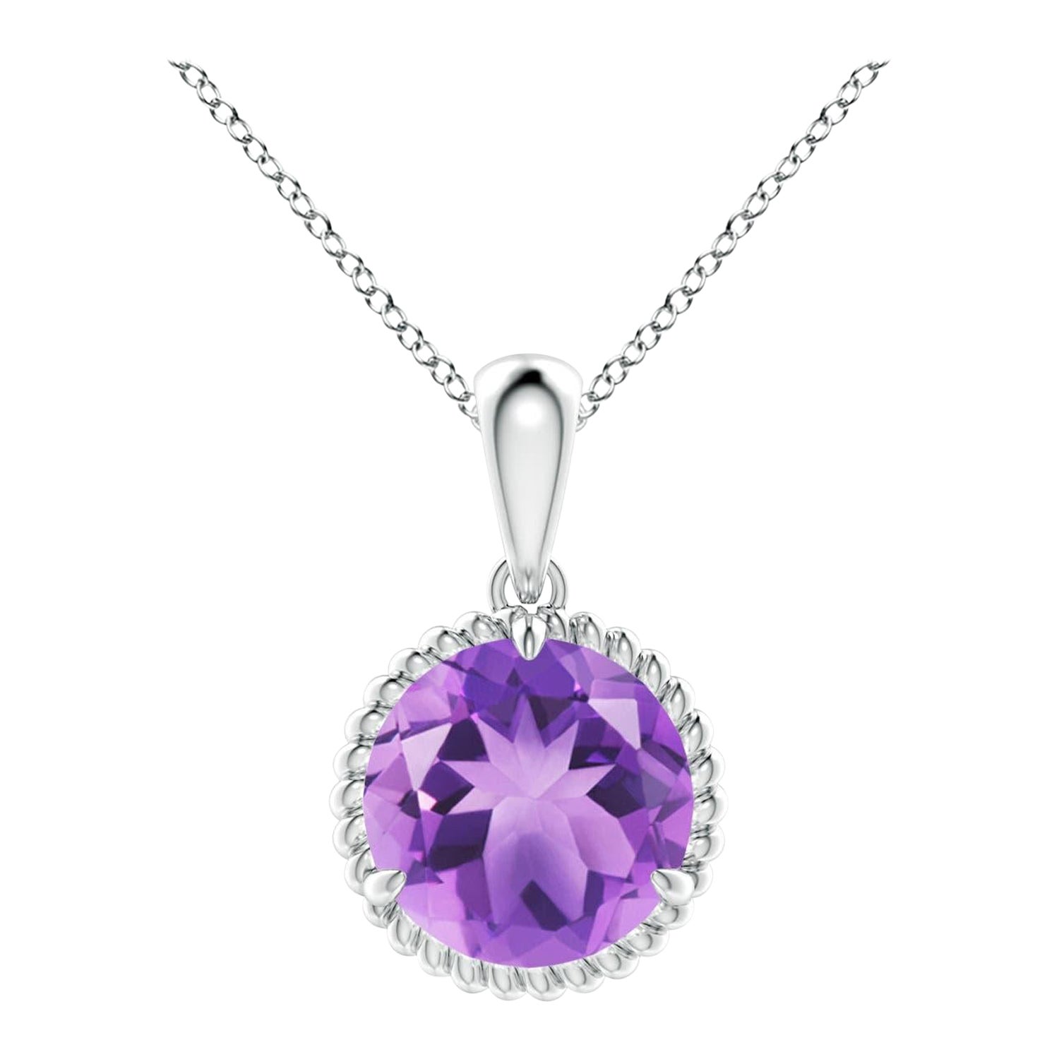 Natural Rope-Framed 1.7ct Amethyst Solitaire Pendant in Platinum For Sale
