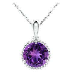 Natural Rope-Framed 3.2ct Amethyst Solitaire Pendant in Platinum